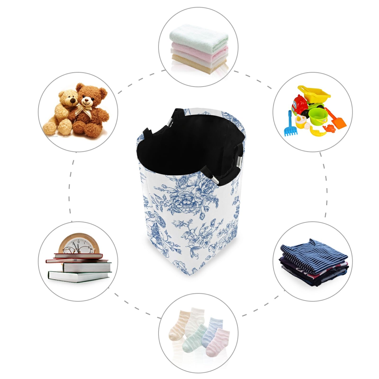 AGONA Blue Flowers Laundry Basket with Handles Large Storage Bin Collapsible Fabric Laundry Hamper Foldable Laundry Bag for Dirt